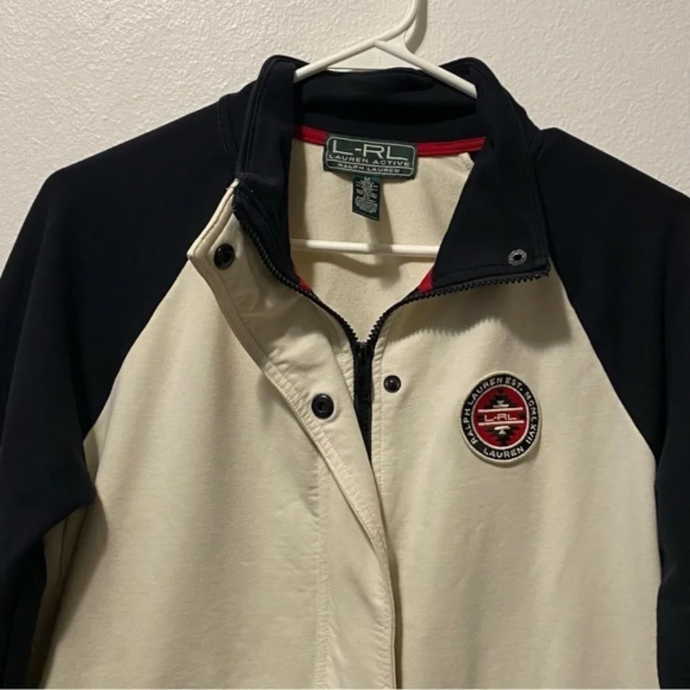 Lauren Ralph Lauren Jacket Black and Cream‎ Womens Size M Full Zip Flap Pockets